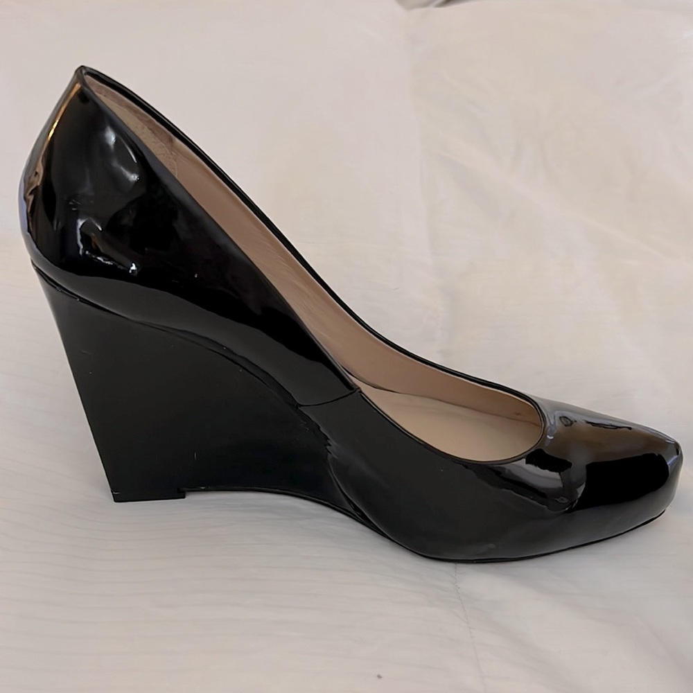 Black Patent Leather Halogen Wedge Heels 4”